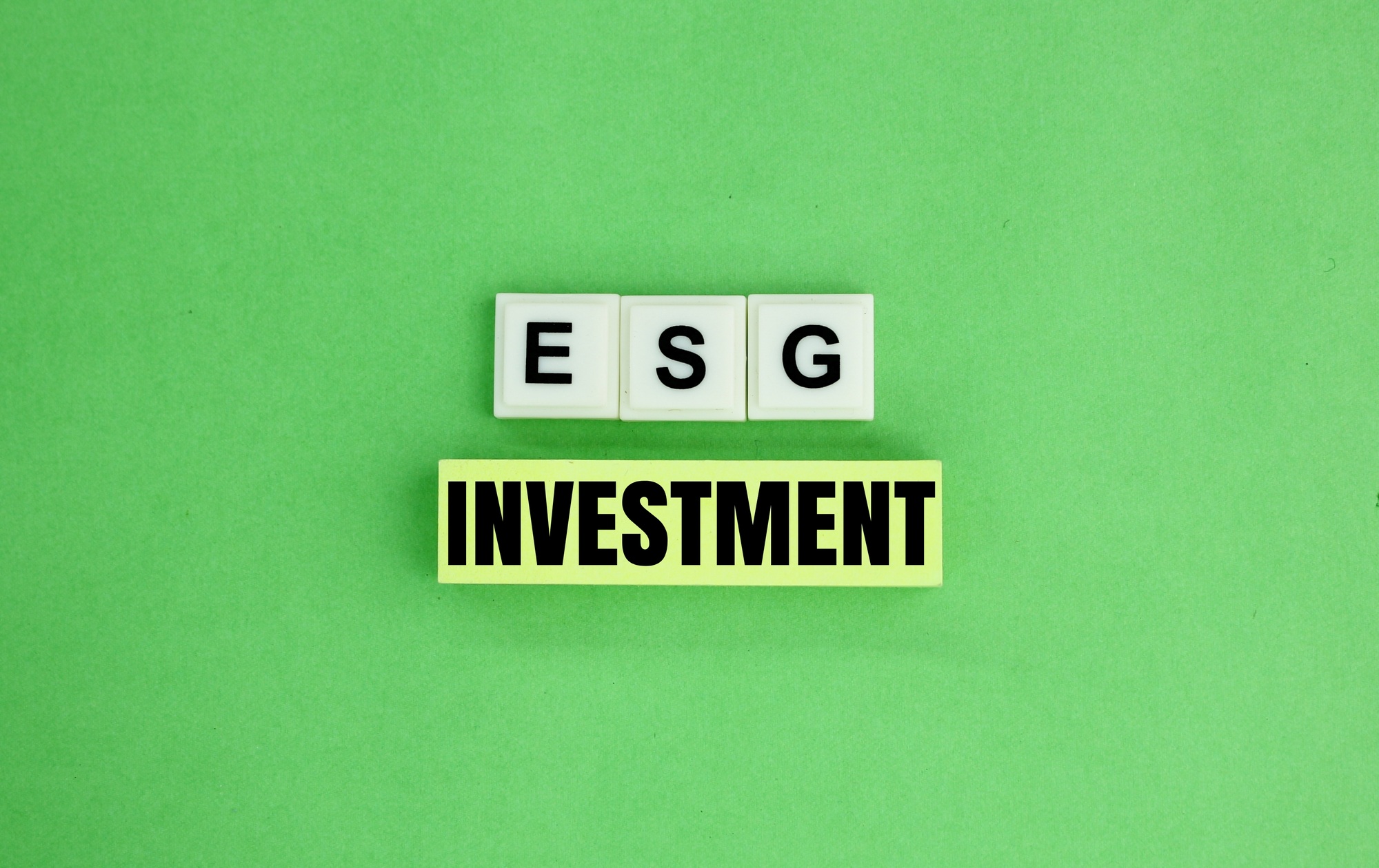 letters of the alphabet with the word esg investment. investment