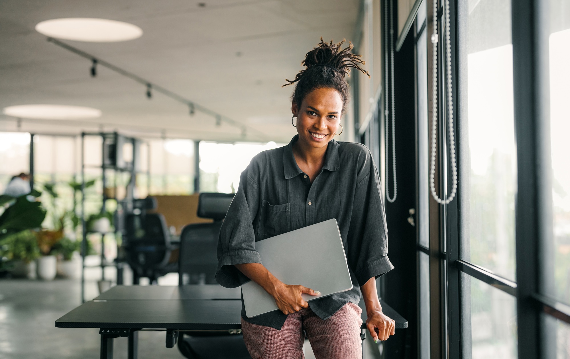 Professional business woman, female programmer thinking on online investment or software development